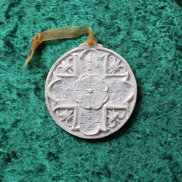Golden White Fleur de Lis Cross Ornament